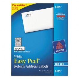 Easy Peel Inkjet Return Address Labels, 2/3 x 1-3/4, White, 1500/Pack