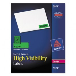 High-Visibility Laser Labels, 1 x 2-5/8, Neon Green, 750/Pack