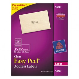 Easy Peel Laser Mailing Labels, 1 x 2-5/8, Clear, 750/Box