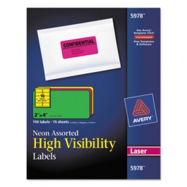 High-Visibility Laser Labels, 2 x 4, Assorted Neons, 150/Pack