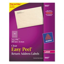 Easy Peel Laser Mailing Labels, 1/2 x 1-3/4, Clear, 2000/Box