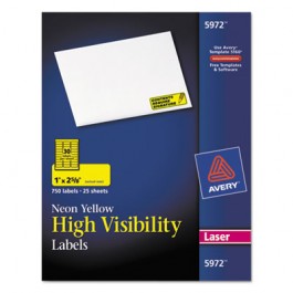High-Visibility Laser Labels, 1 x 2-5/8, Neon Yellow, 750/Pack