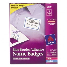 Flexible Self-Adhesive Laser/Inkjet Name Badge Labels, 2-1/3 x 3-3/8, Blue