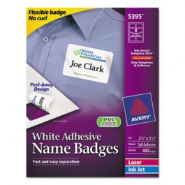 Flexible Self-Adhesive Laser/Inkjet Name Badge Labels, 2-1/3 x 3-3/8, White