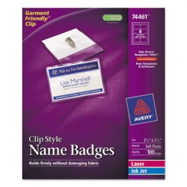 Badge Holders w/Laser/Inkjet Inserts, Top Load, 2 1/4 x 3 1/2, White, 100/Box