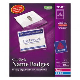 Badge Holders w/Laser/Inkjet Inserts, Top Loading, 3 x 4, White, 100/Box