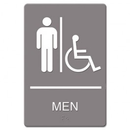 ADA Sign Men Restroom Wheelchair Accessible Symbol, Plastic, 6 x 9, Gray