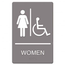 ADA Sign Women Restroom Wheelchair Accessible Symbol, Plastic, 6 x 9, Gray/White