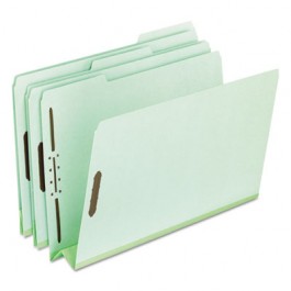 Pressboard Folders with Two 3" Capacity Fasteners, Legal, Green, 25/Box