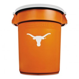 Team Brute Round Container w/Lid, Texas Longhorns, 32 Gal, Plastic, Orange/White