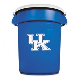 Team Brute Round Container w/Lid, Univ. of Kentucky, 32 Gal, Plastic, Blue/White