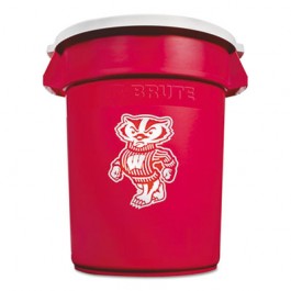 Team Brute Round Container w/Lid, Wisconsin Badgers, 32 Gal, Red/White