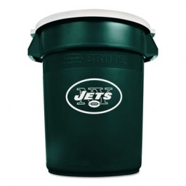 Team Brute Round Container w/Lid, Jets, 32 Gal, Plastic, Hunter Green/White