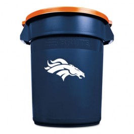 Team Brute Round Container w/Lid, Broncos, 32 Gal, Plastic, Blue/White/Orange