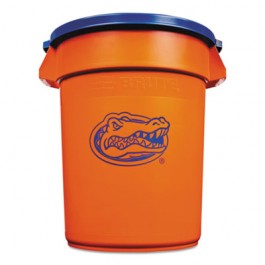Team Brute Round Container w/Lid, Florida Gators, 32 Gal, Plastic, Orange/Blue