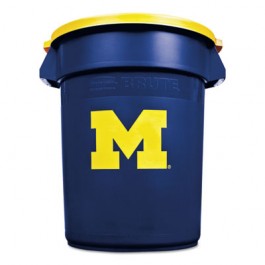 Team Brute Container w/Lid, Univ. of Michigan, 32 Gl, Plastic, N-Blue/Yellow