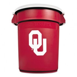 Team Brute Round Container w/Lid, Univ. of Oklahoma, 32 Gal, Plastic, Red/White