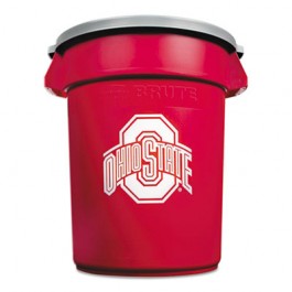 Team Brute Round Container w/Lid, Ohio State, 32 Gal, Red/White/Gray