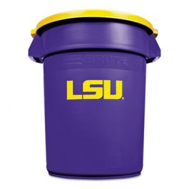 Team Brute Round Container w/Lid, LSU, 32 Gal, Bright Plum/Yellow