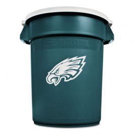 Team Brute Round Container w/Lid, Eagles, 32 Gal, Plastic, Hunter Green/White