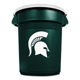 Team Brute Round Container w/Lid, Michigan State, 32 Gal, Plastic, Green/White