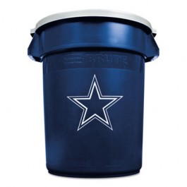 Team Brute Round Container w/Lid, Cowboys, 32 Gal, Plastic, Navy Blue/White