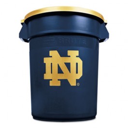 Team Brute Round Container w/Lid, Notre Dame, 32 Gal, Navy Blue/Gold