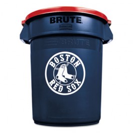 Team Brute Round Container w/Lid, Red Sox, 32 Gal, Plastic, Navy Blue/White/Red