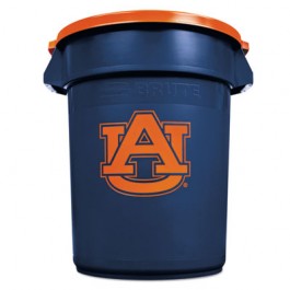Team Brute Round Container w/Lid, Auburn Univ., 32 Gal, Plastic, Blue/Orange