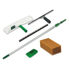 Pro Window Cleaning Kit w/8-ft. Pole, Scrubber, Squeegee, Scraper, Sponge