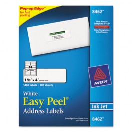Easy Peel Inkjet Address Labels, 1-1/3 x 4, White, 1400/Box