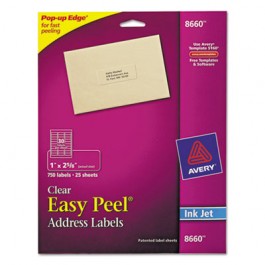 Easy Peel Inkjet Mailing Labels, 1 x 2-5/8, Clear, 750/Pack