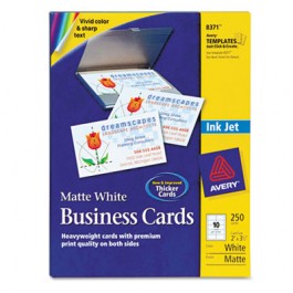 Inkjet Matte Business Cards, 2 x 3 1/2, White, 10/Sheet, 250/Pack