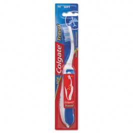 Folding Travel Toothbrush, Soft, Plastic, White/Blue