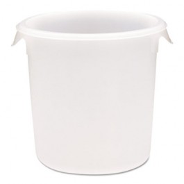 Round Storage Containers, White, 8 qt, 10 5/8"d x 10"dia, Polypropylene