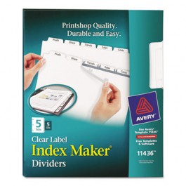 Index Maker Clear Label Dividers, 5-Tab, Letter, White, 5 Sets/Pack
