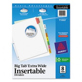 WorkSaver Big Tab Extrawide Dividers w/Eight Multicolor Tabs, 9 x 11, White