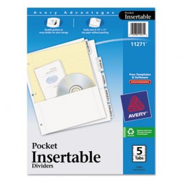 WorkSaver Pocket Dividers w/Insertable Clear Tabs, 5-Tab, White
