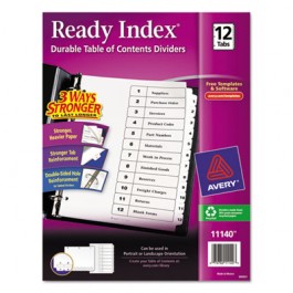 Ready Index Classic Tab Titles, 12-Tab, 1-12, Letter, Black/White, 12/Set