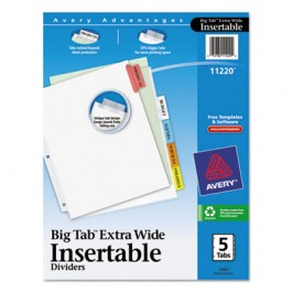 WorkSaver Big Tab Extrawide Dividers w/Five Multicolor Tabs, 9 x 11, White
