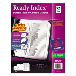Ready Index Classic Tab Titles, 31-Tab, 1-31, Letter, Black/White, 31/Set