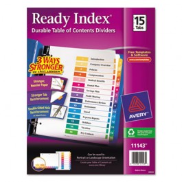 Ready Index Contemporary Table of Contents Divider, 1-15, Multi, Letter