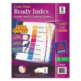 Extra-Wide Ready Index Dividers, 8-Tab, 9 1/2 x 11, Assorted, 8/Set