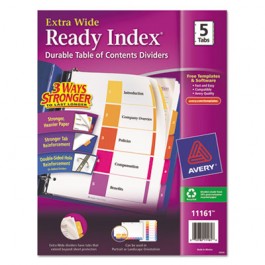Extra-Wide Ready Index Dividers, 5-Tab, 9 1/2 x 11, Assorted, 5/Set