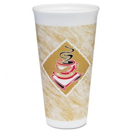 Foam Hot/Cold Cups, 20 oz., Caf� G Design, White/Brown with Red Accents