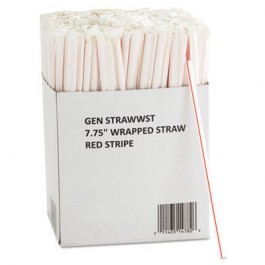 Wrapped Jumbo Straws, 7 3/4", White w/Red Stripes
