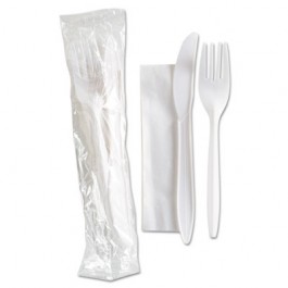 Wrapped Cutlery Kit w/Fork, Knife and Napkin, Individually Wrapped