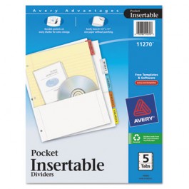 WorkSaver Pocket Dividers w/Five Insertable Multicolor Tabs, 5/Set