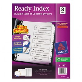 Ready Index Classic Tab Titles, 8-Tab, 1-8, Letter, Black/White, 1 Set