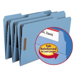 Folders, Two Fasteners, 1/3 Cut Assorted, Top Tab, Legal, Blue, 50/Box